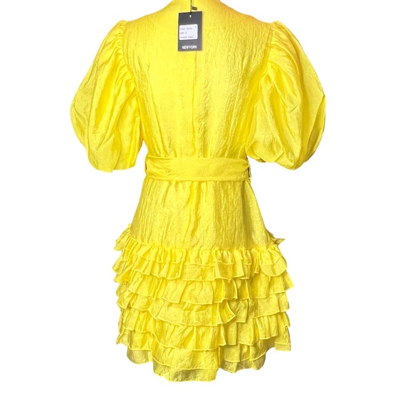 #A127 Nancy New York Yellow feminine flirty Puff Sleeve Ruffle Dress NWT  L - Picture 2 of 10